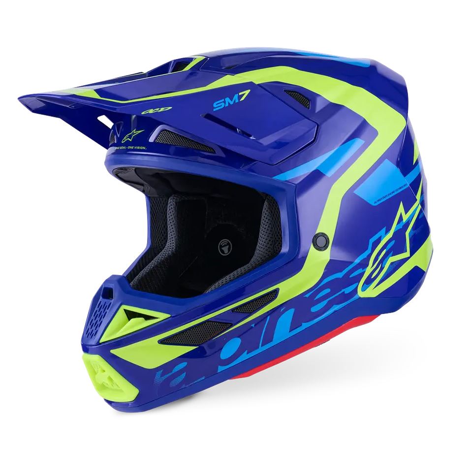Alpinestars 2026 SM7 Deed Motocross Helmet Blue Yellow Flo Glossy